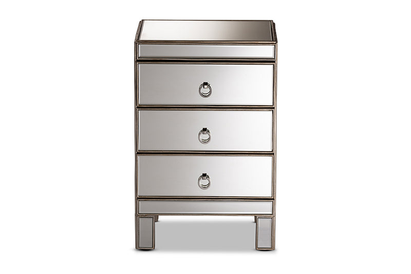 Pelleas Contemporary Glam and Luxe Mirrored 3-Drawer End Table