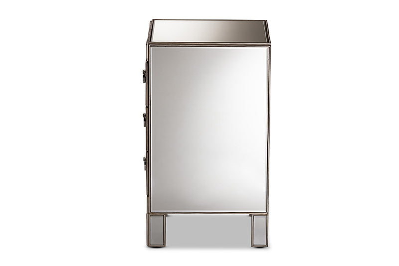 Pelleas Contemporary Glam and Luxe Mirrored 3-Drawer End Table