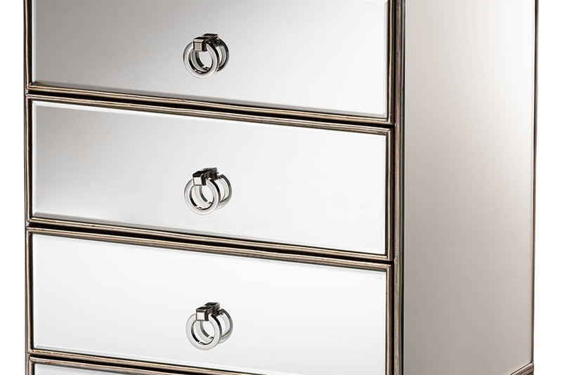 Pelleas Mirrored 3-Drawer End Table Baxton