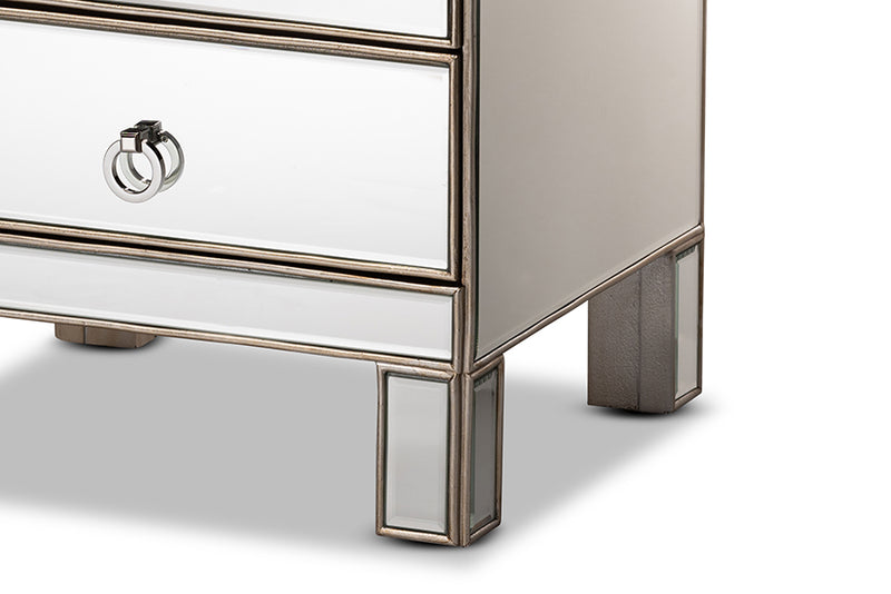 Pelleas Contemporary Glam and Luxe Mirrored 3-Drawer End Table