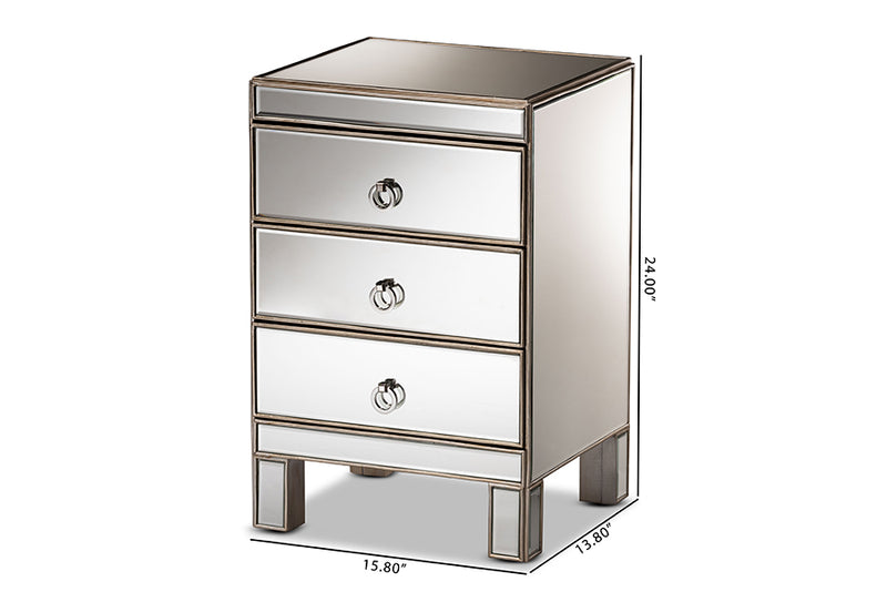 Pelleas Contemporary Glam and Luxe Mirrored 3-Drawer End Table