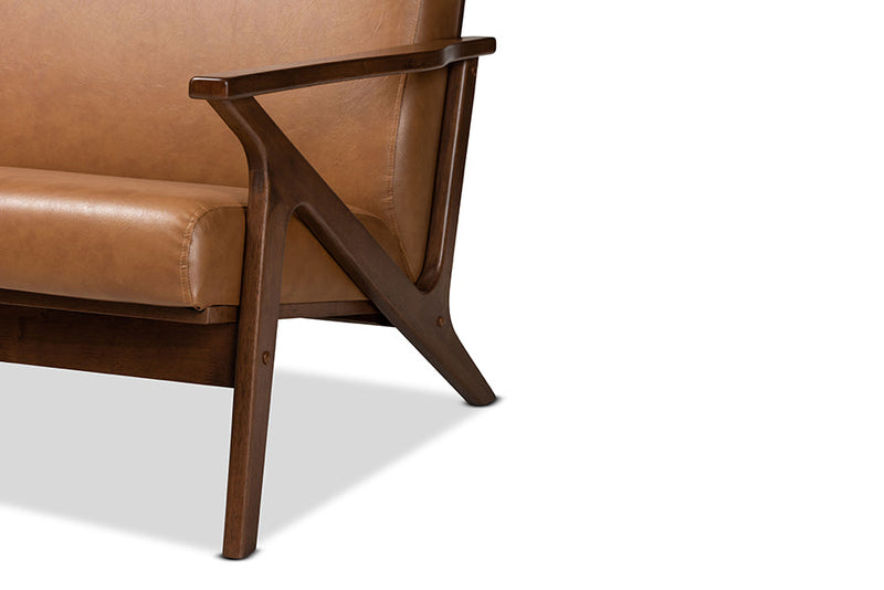 Netherlands Walnut Brown and Tan Faux Leather Effect 4Pc Living Room Set Baxton