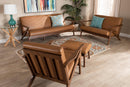 Netherlands Walnut Brown and Tan Faux Leather Effect 4Pc Living Room Set Baxton