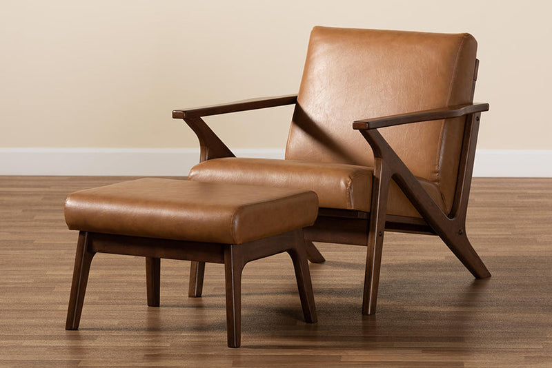 Netherlands Tan Faux Leather Effect 2Pc Lounge chair and Ottoman Set Baxton
