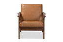 Netherlands Walnut Brown and Tan Faux Leather Effect Lounge Chair Baxton