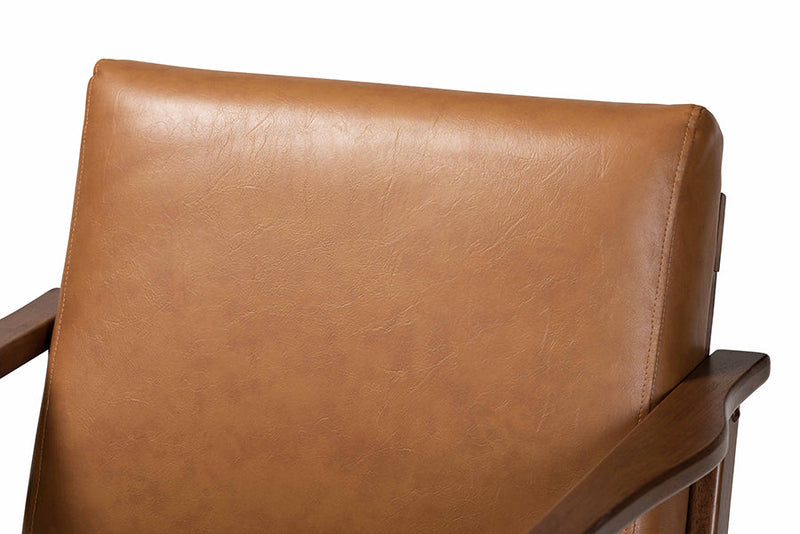Netherlands Walnut Brown and Tan Faux Leather Effect Lounge Chair Baxton