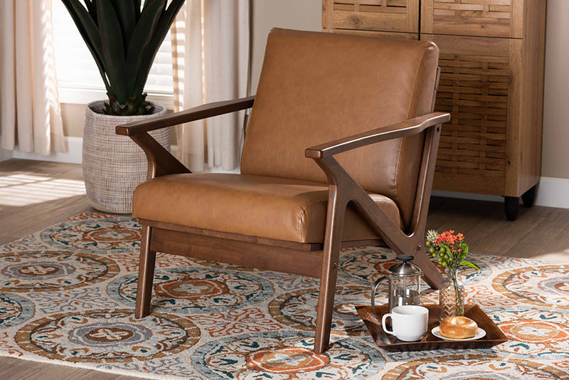 Netherlands Walnut Brown and Tan Faux Leather Effect Lounge Chair Baxton