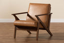 Netherlands Walnut Brown and Tan Faux Leather Effect Lounge Chair Baxton