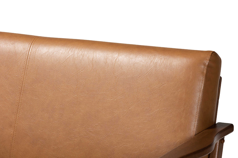 Netherlands Walnut Brown and Tan Faux Leather Effect Loveseat Baxton