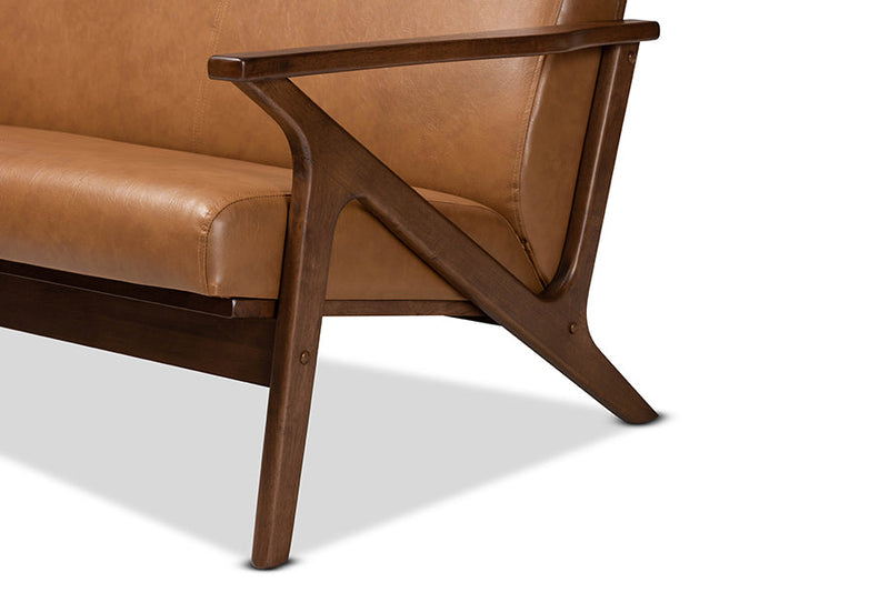 Netherlands Walnut Brown and Tan Faux Leather Effect Loveseat Baxton