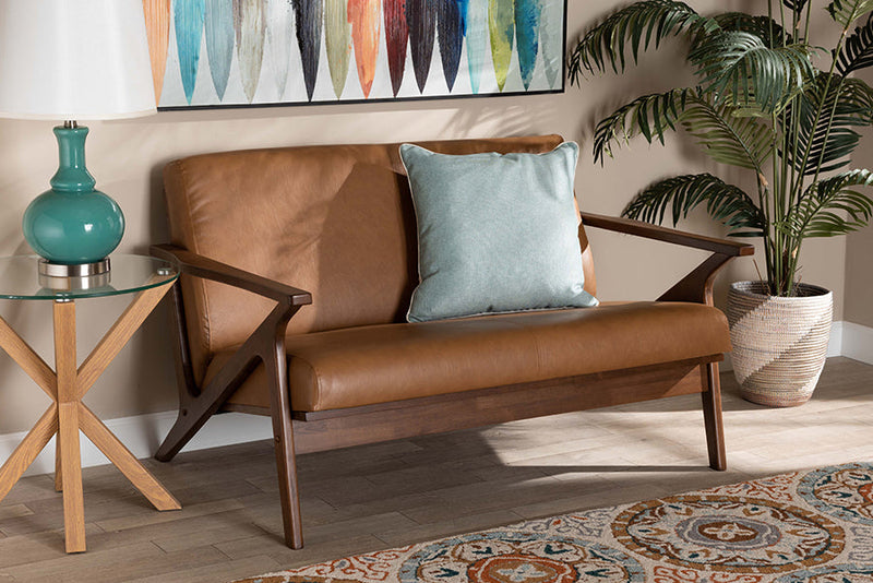 Netherlands Walnut Brown and Tan Faux Leather Effect Loveseat Baxton