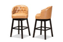 Olson Tan Faux Leather Dark Brown 2Pc Swivel Bar Stool Set Baxton