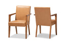Nicholson Tan Faux Leather Walnut Brown 2Pc Armchair Set Baxton