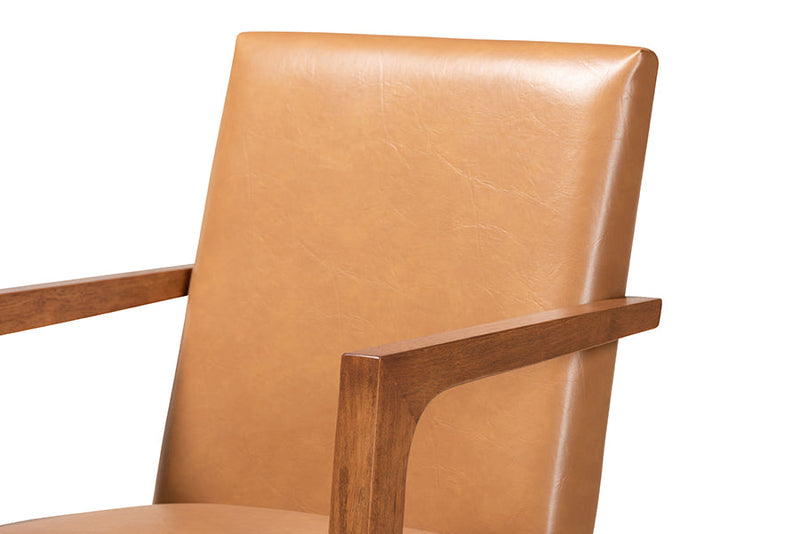 Nicholson Tan Faux Leather Walnut Brown 2Pc Armchair Set Baxton