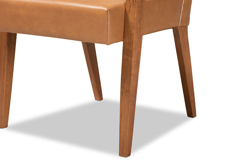 Nicholson Tan Faux Leather Walnut Brown 2Pc Armchair Set Baxton