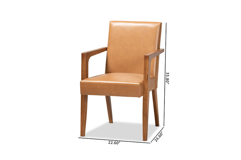 Nicholson Tan Faux Leather Walnut Brown 2Pc Armchair Set Baxton