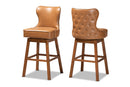 Putri Tan Faux Leather Walnut Brown 2Pc Swivel Bar Stool Set Baxton