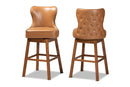 Putri Tan Faux Leather Walnut Brown 2Pc Swivel Bar Stool Set Baxton