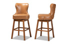 Putri Tan Faux Leather Walnut Brown 2Pc Swivel Bar Stool Set Baxton
