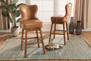 Putri Tan Faux Leather Walnut Brown 2Pc Swivel Bar Stool Set Baxton