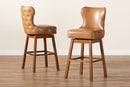 Putri Tan Faux Leather Walnut Brown 2Pc Swivel Bar Stool Set Baxton