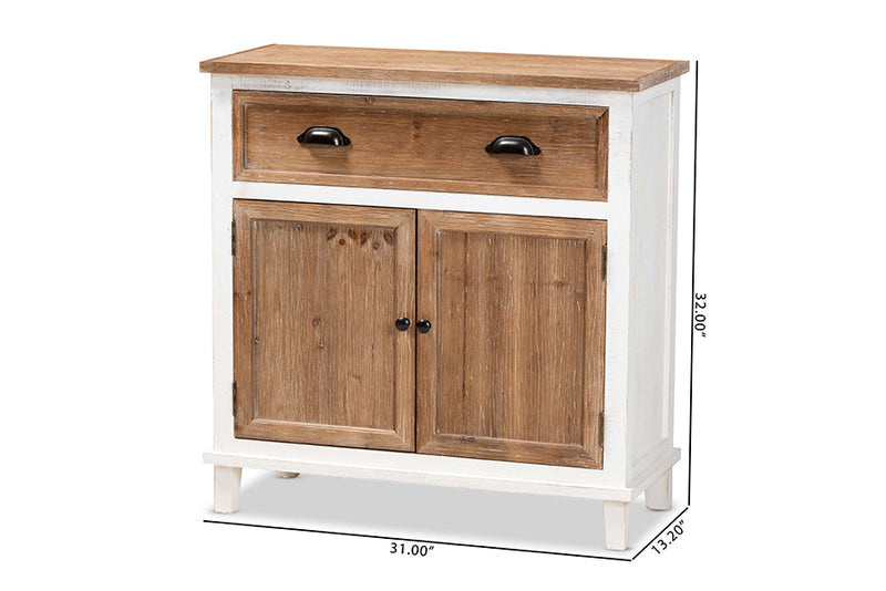 Iara Weathered Two-Tone White and Oak Brown 2-Door Storage Cabinet Baxton