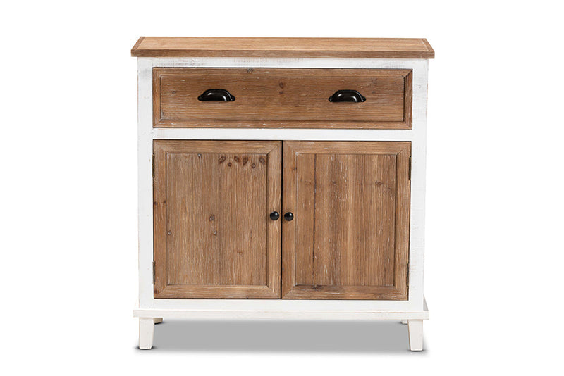 Iara Weathered Two-Tone White and Oak Brown 2-Door Storage Cabinet Baxton