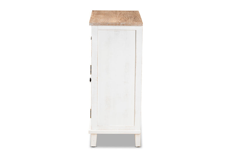 Iara Weathered Two-Tone White and Oak Brown 2-Door Storage Cabinet Baxton