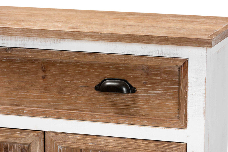 Iara Weathered Two-Tone White and Oak Brown 2-Door Storage Cabinet Baxton