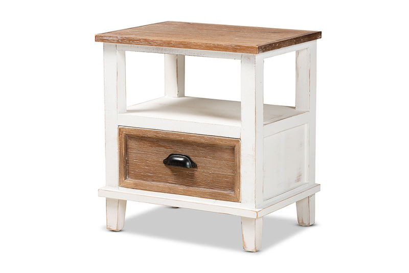 Iara Rustic Farmhouse Weathered Two-Tone White and Oak Brown Finished Wood 1-Drawer End Table