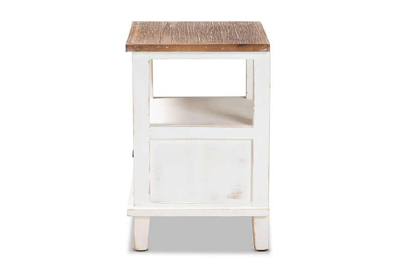 Iara Rustic Farmhouse Weathered Two-Tone White and Oak Brown Finished Wood 1-Drawer End Table