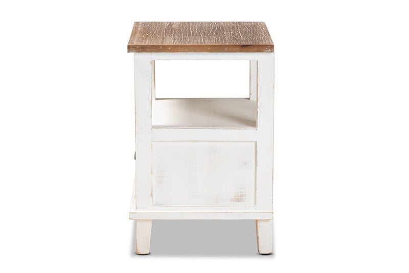 Iara Rustic Farmhouse Weathered Two-Tone White and Oak Brown 1-Drawer End Table Baxton