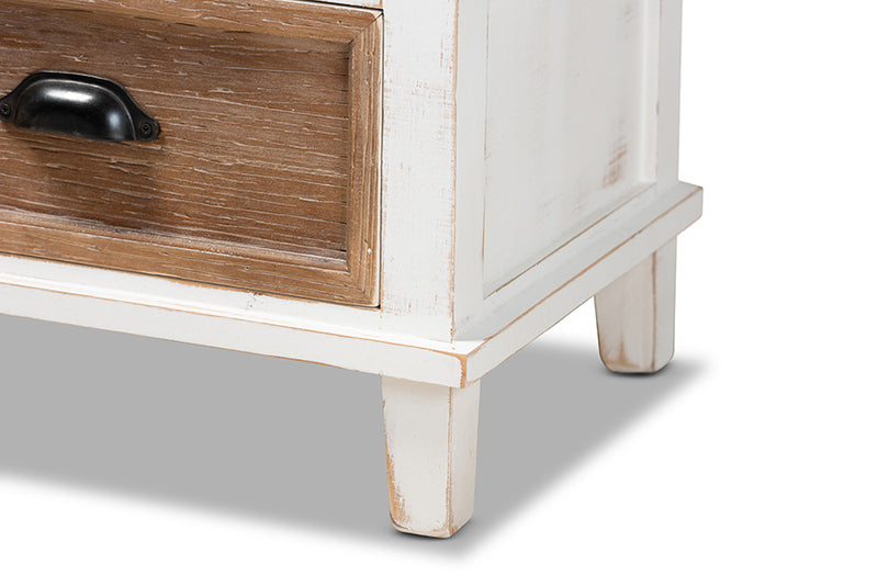 Iara Rustic Farmhouse Weathered Two-Tone White and Oak Brown Finished Wood 1-Drawer End Table