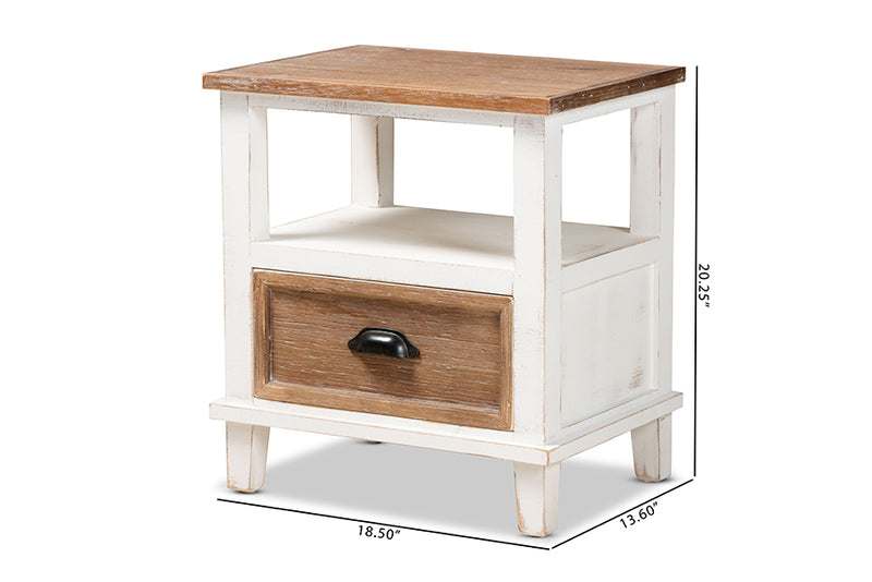 Iara Rustic Farmhouse Weathered Two-Tone White and Oak Brown Finished Wood 1-Drawer End Table