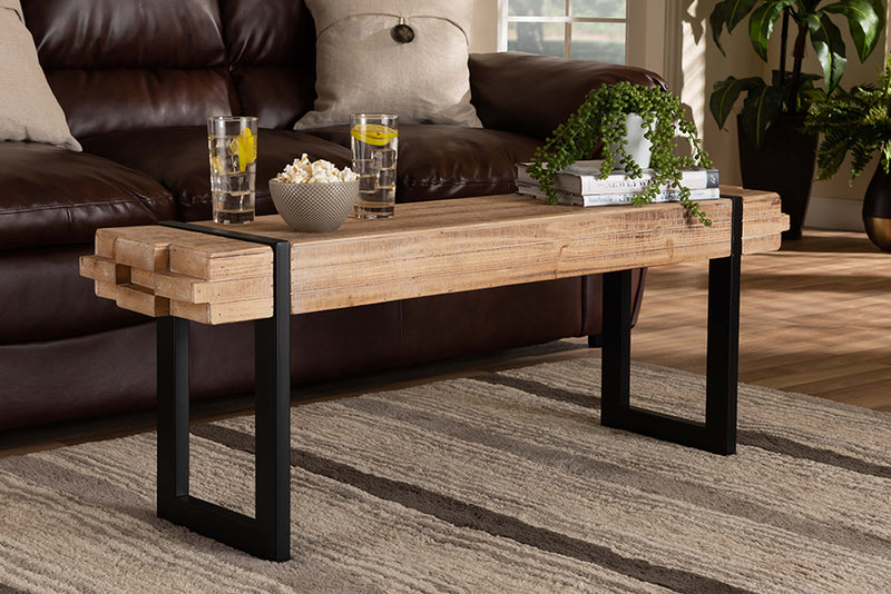 Jupiter Rustic and Industrial Natural Brown Finished Wood and Black Finished Metal Bench