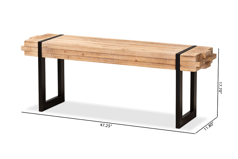 Jupiter Rustic and Industrial Natural Brown Finished Wood and Black Finished Metal Bench