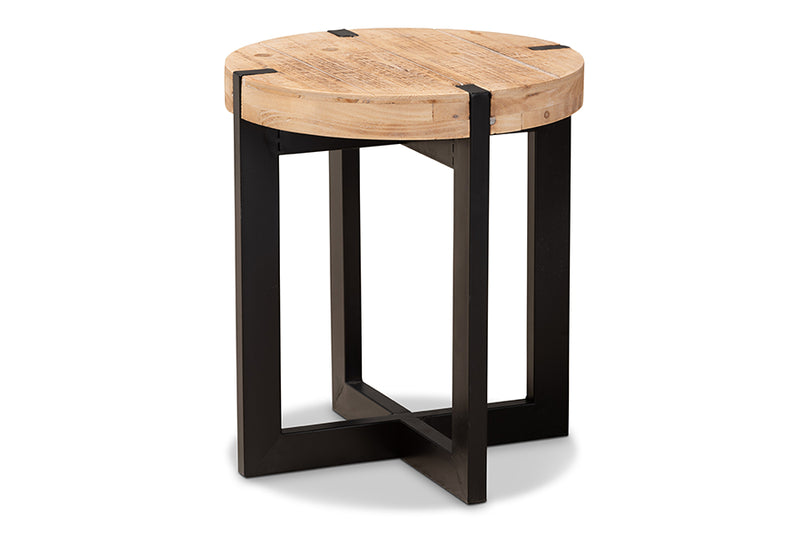 Karel Rustic and Industrial Natural Brown Finished Wood and Black Finished Metal End Table