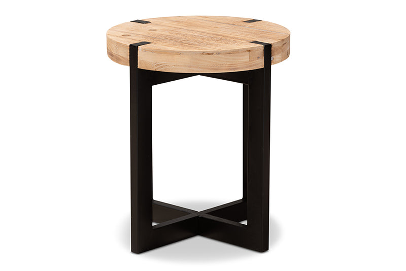 Karel Rustic and Industrial Natural Brown Finished Wood and Black Finished Metal End Table