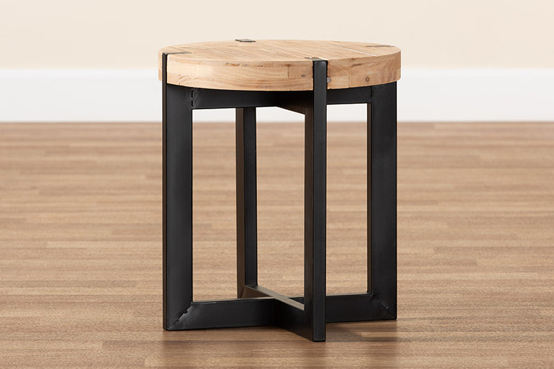 Karel Rustic and Industrial Natural Brown Finished Wood and Black Finished Metal End Table