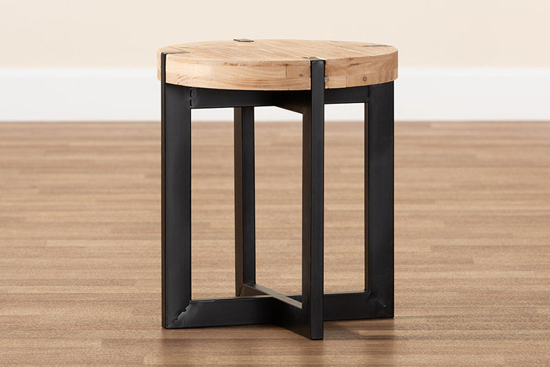 Karel Natural Brown and Black Finished Metal End Table Baxton
