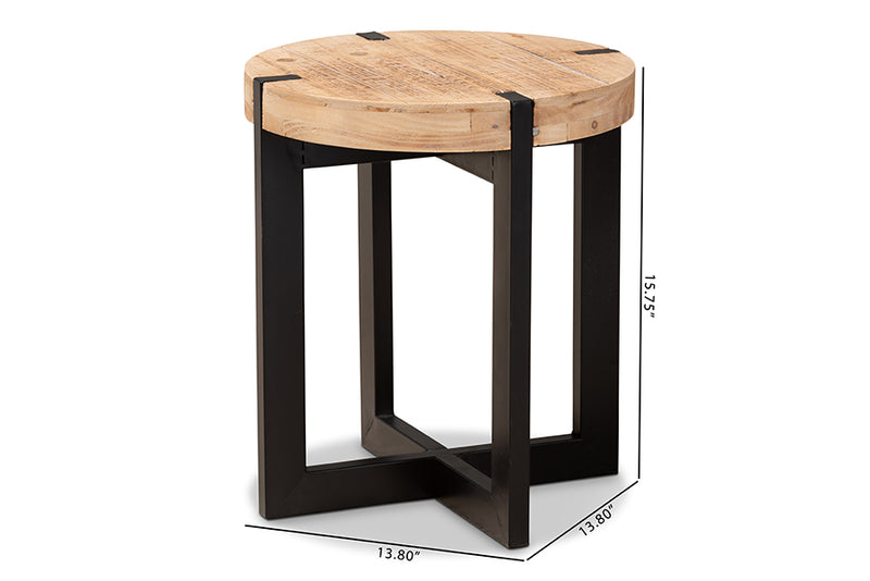 Karel Rustic and Industrial Natural Brown Finished Wood and Black Finished Metal End Table