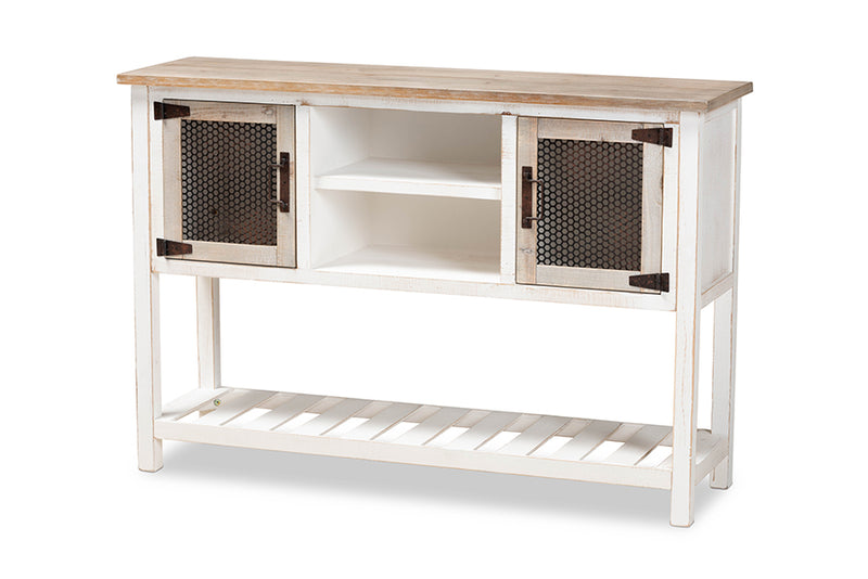 Savitri Rustic Industrial Farmhouse Weathered Two-Tone White and Oak Brown Finished 2-Door Dining Room Buffet