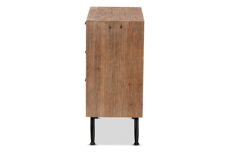 Lovina Whitewashed Natural Brown Rattan 3-Drawer Storage Cabinet Baxton