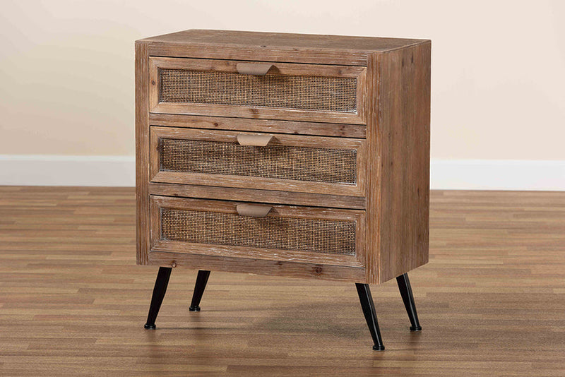 Lovina Whitewashed Natural Brown Rattan 3-Drawer Storage Cabinet Baxton