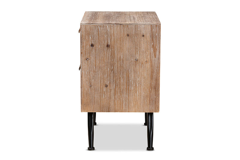 Lovina Whitewashed Natural Brown and Rattan 2-Drawer End Table Baxton