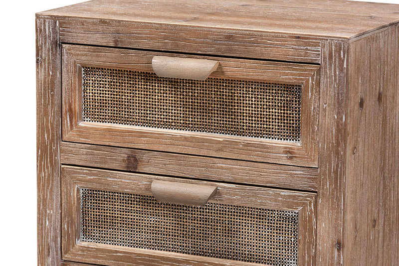 Lovina Whitewashed Natural Brown and Rattan 2-Drawer End Table Baxton