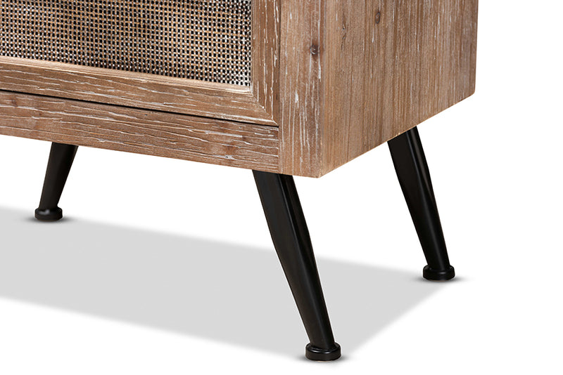 Lovina Mid-Century Modern Whitewashed Natural Brown Finished Wood and Rattan 2-Drawer End Table