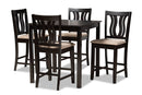 Roald Sand Fabric Upholstered and Dark Brown 5-Piece Pub Set Baxton
