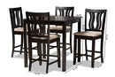 Roald Sand Fabric Upholstered and Dark Brown 5-Piece Pub Set Baxton