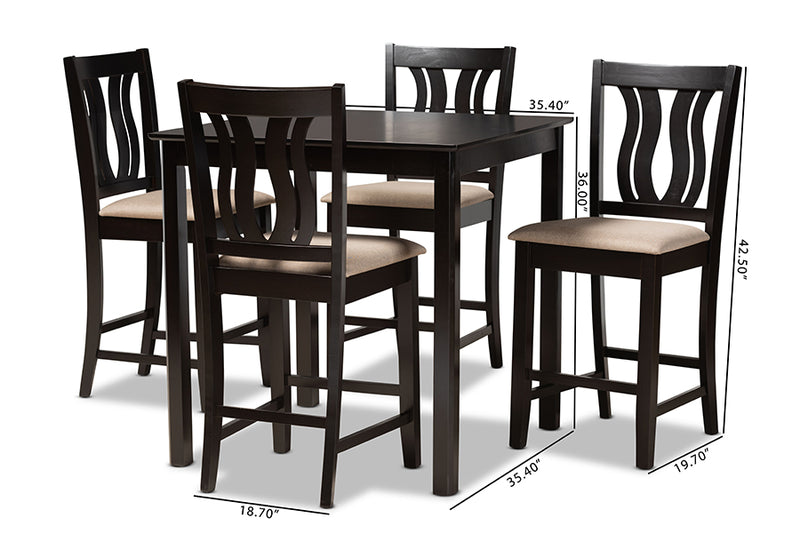 Roald Modern and Contemporary Sand Fabric Upholstered and Dark Brown Finished Wood 5-Piece Pub Set